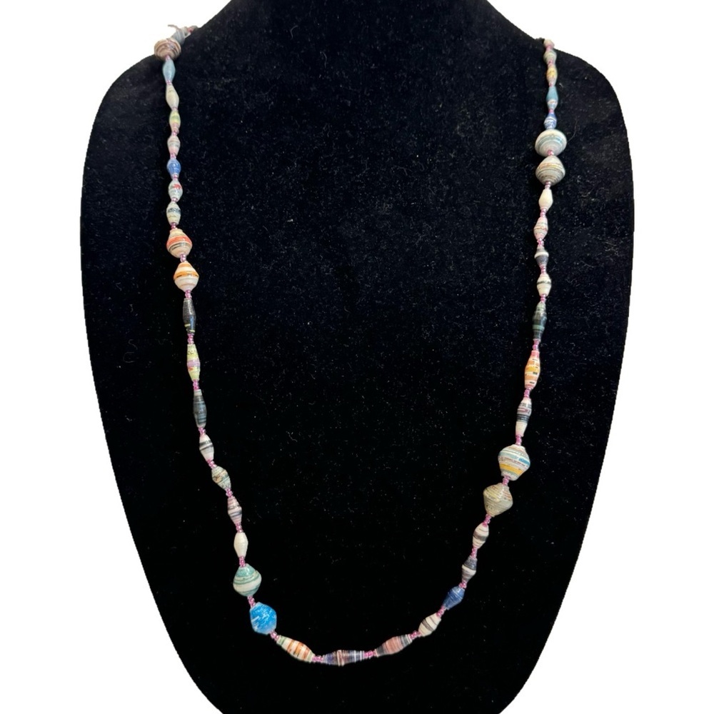 Bead For Life Recycled Paper Beaded Necklace Pastel Tones Made In Uganda